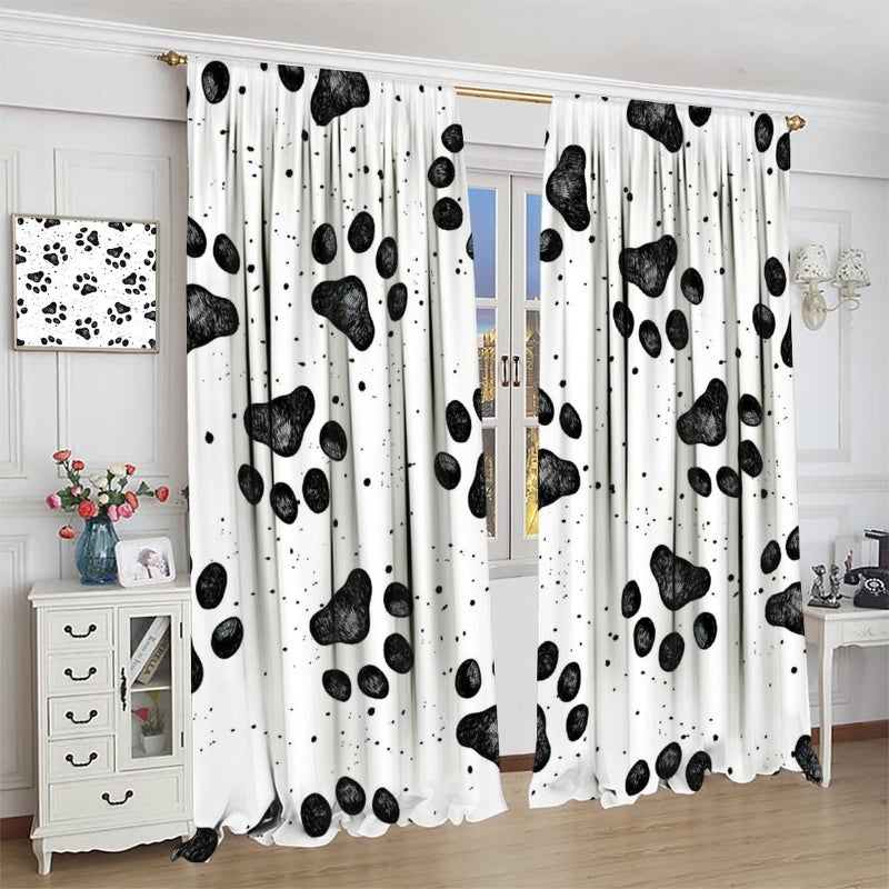 GoDazzling Dog Blackout Windows Curtains  Black Cartoon Dog Paw Print Cute Animal Curtain  for Kids Boys Girls Kawaii Animals Cartoon for Living Room 42x63in 2 Panels - Image 4