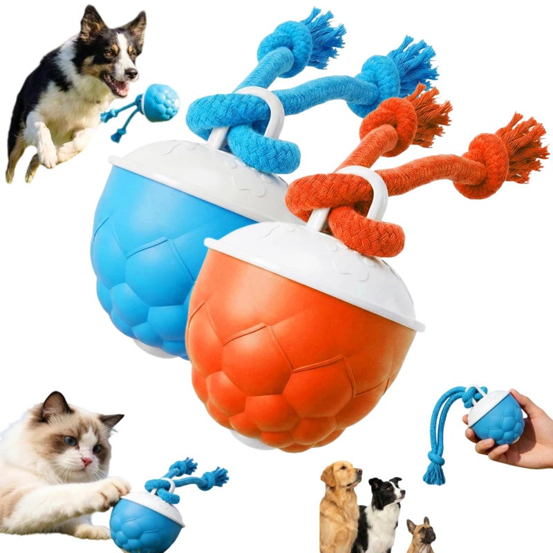 2026 Upgrade Smart Motion Self Moving Ball Dog Toy With Rope For Large Dogs Indoor Play Blue Orange - Image 2