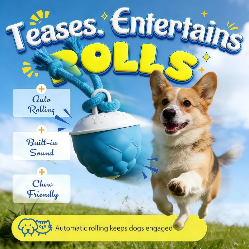 2026 Upgrade Smart Motion Self Moving Ball Dog Toy With Rope For Large Dogs Indoor Play Blue Orange - Image 3