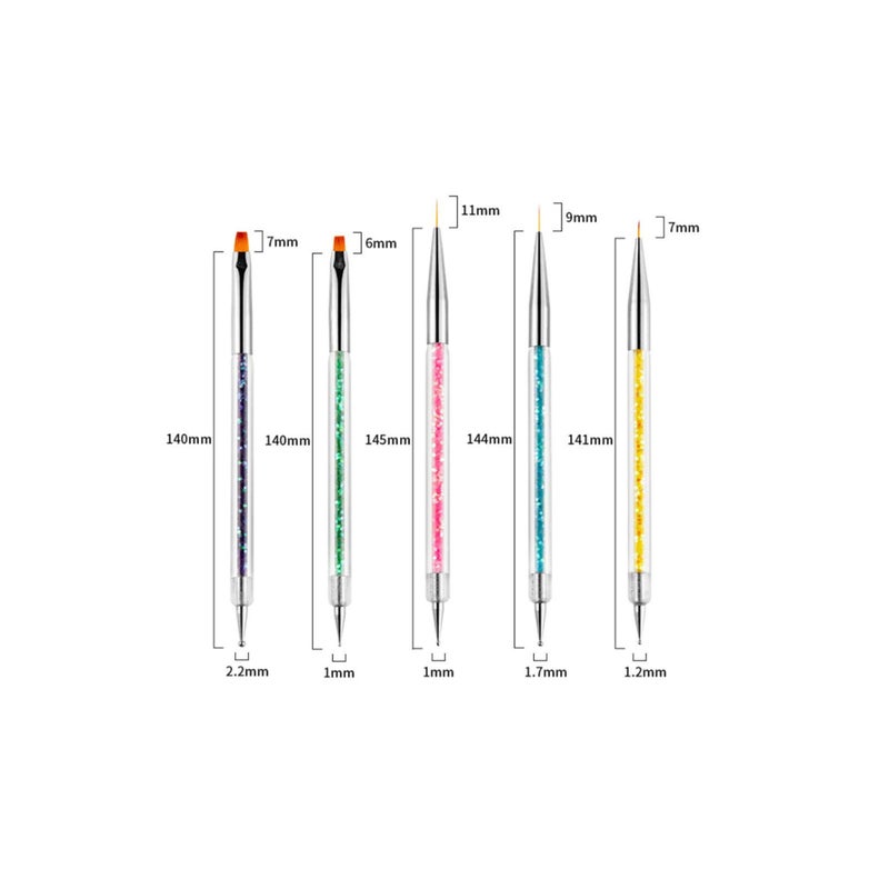 SOLARAE Nail Art Brushes, Double Ended Brush & Dotting Tool Kit, Including Nail Liner Brush and Nail Dotting Pens for Nail Art Nail Salon 5Pcs - Image 2