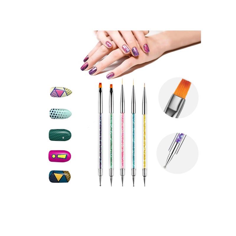 SOLARAE Nail Art Brushes, Double Ended Brush & Dotting Tool Kit, Including Nail Liner Brush and Nail Dotting Pens for Nail Art Nail Salon 5Pcs - Image 1
