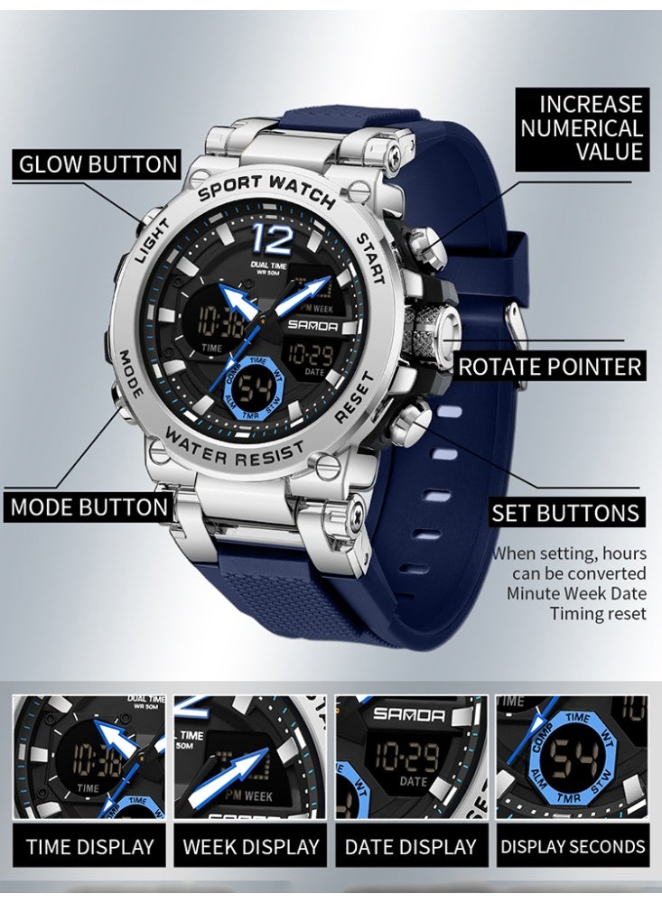 Sanda Men's Electronic Watch Sports Multi functional Waterproof Alarm Clock Night Light LED Fashion Men's Electronic Watch - Image 3