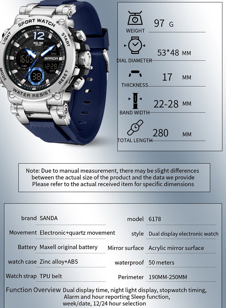 Sanda Men's Electronic Watch Sports Multi functional Waterproof Alarm Clock Night Light LED Fashion Men's Electronic Watch - Image 4
