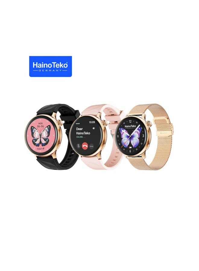 Haino Teko G20 Mini Smart Watch with AMOLED Display, Bluetooth Calling, 3 Interchangeable Straps, Long Battery Life & Fitness Tracking Features, Lightweight Daily Activity Watch Designed for Women – Gold - Image 2