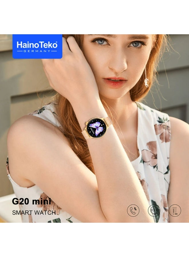 Haino Teko G20 Mini Smart Watch with AMOLED Display, Bluetooth Calling, 3 Interchangeable Straps, Long Battery Life & Fitness Tracking Features, Lightweight Daily Activity Watch Designed for Women – Gold - Image 3
