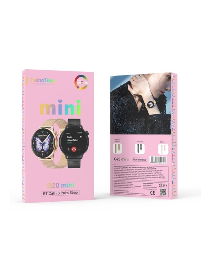 Haino Teko G20 Mini Smart Watch with AMOLED Display, Bluetooth Calling, 3 Interchangeable Straps, Long Battery Life & Fitness Tracking Features, Lightweight Daily Activity Watch Designed for Women – Gold - Image 4