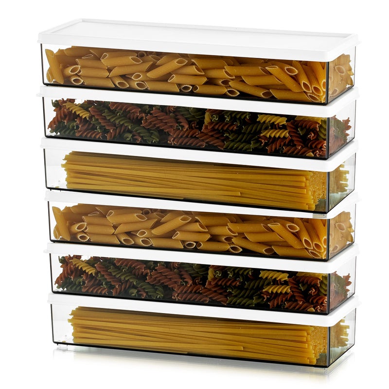 Hanobe Pasta Containers for Pantry Large Spaghetti  Noodle Canister Clear Cereal Storage Organizer Set with Lock Lids Durable Plastic Stackable Food Keeper for Fridge Kitchen Cabinet 6 37oz