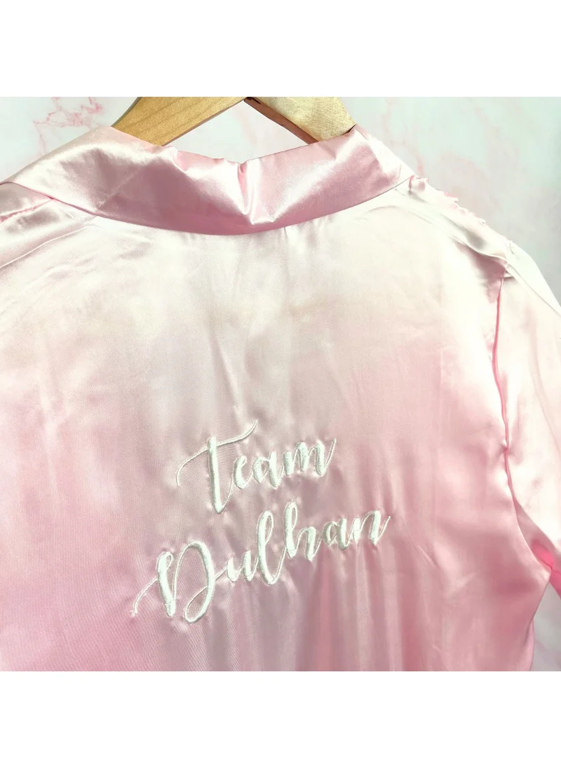Peacock Supplies Pink & White Full Length Team Dulhan Silk Bridal Robe, One Size