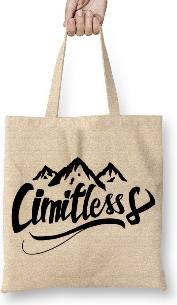 Baskı Dükkanı Print Shop Cimitless Limitless Logo Preto Cloth Bag Long Handle