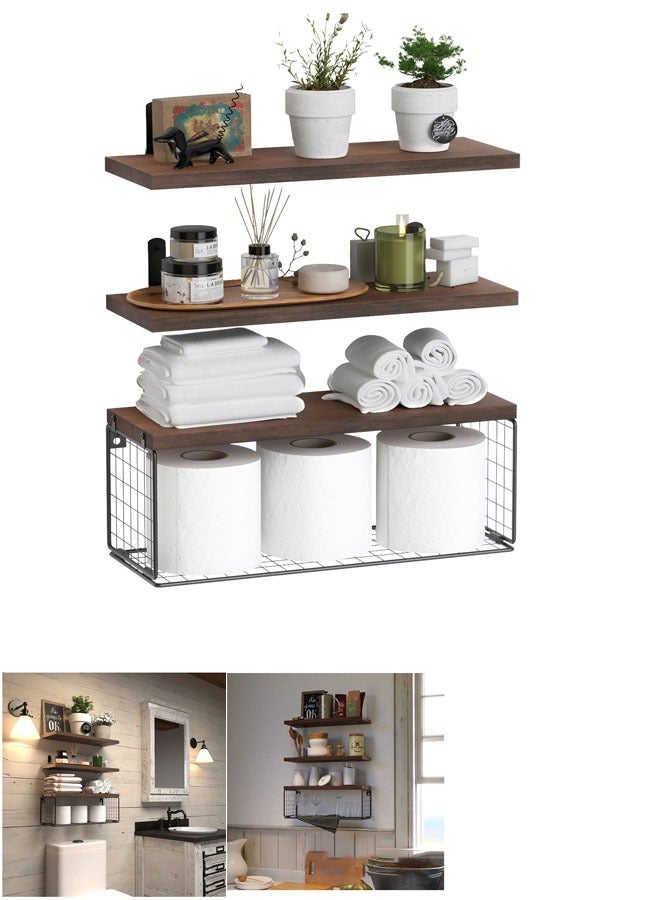 Arabest 3-Tier Floating Shelf Wall Mounted Wire Storage Basket for Bathroom, Kitchen, Bedroom, Living Room, Wall Decor Storage Rack (3-Tier) - Image 1