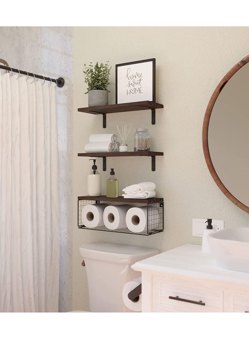 Arabest 3-Tier Floating Shelf Wall Mounted Wire Storage Basket for Bathroom, Kitchen, Bedroom, Living Room, Wall Decor Storage Rack (3-Tier) - Image 3