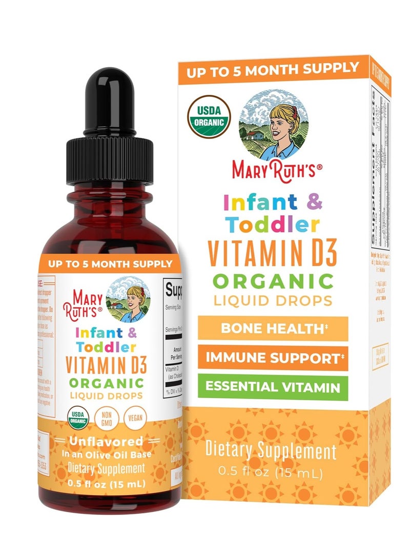 MaryRuth's Infant & Toddler vitamin D3 Organic Liquid drops unflavored 0.5fl oz 15ml - Image 1