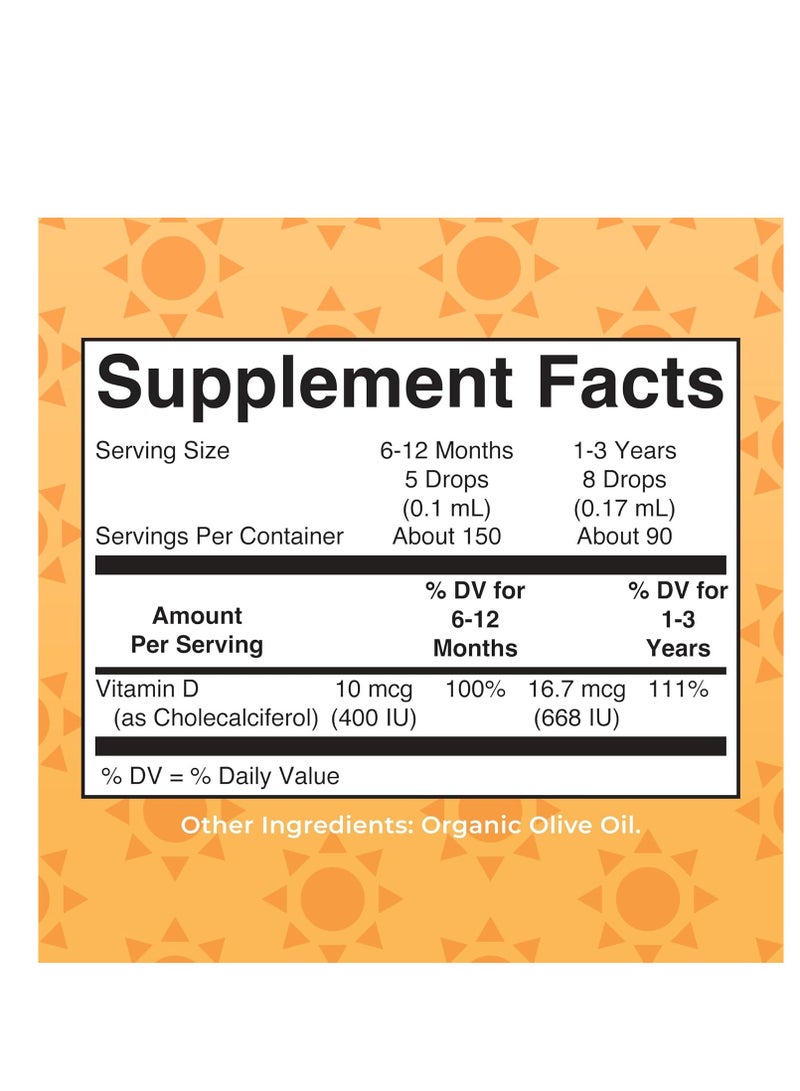 MaryRuth's Infant & Toddler vitamin D3 Organic Liquid drops unflavored 0.5fl oz 15ml - Image 2