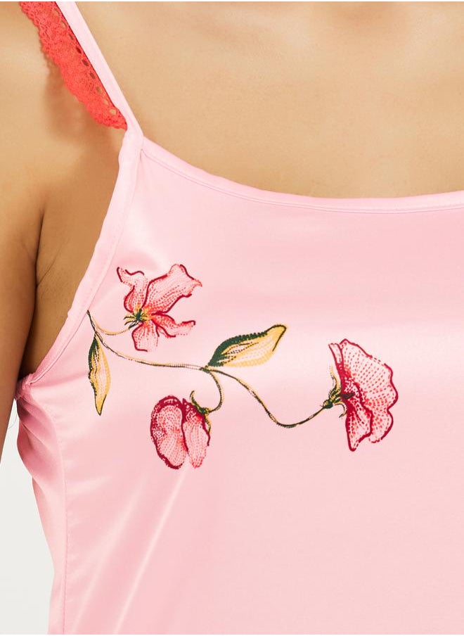 Styli Floral Placement Contrast Lace Slip Dress  - Image 3