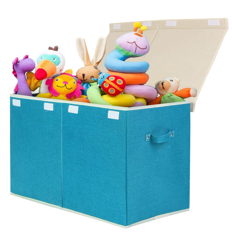 popoly Large Toy Box Chest Storage with FlipTop Lid Collapsible Toy Bin Storage Organizer for Boys Kids Girls Toys Playroom Organizers 25x13 x16Linen Teal - Image 2