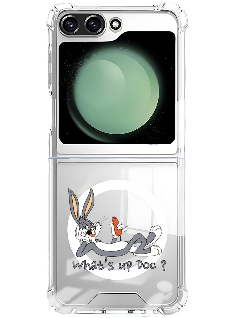 Theodor جراب مغناطيسي لهاتف Samsung Galaxy Z Flip 6 متوافق مع الشحن اللاسلكي MagSafe، غطاء ممتص للصدمات للهاتف Whats up Doc - Image 1