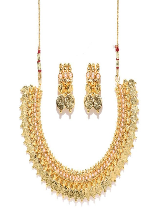 YouBella Red Traditional Temple coin Necklace Set/Jewellery Set with Earrings for Women (Style 2) - Image 2