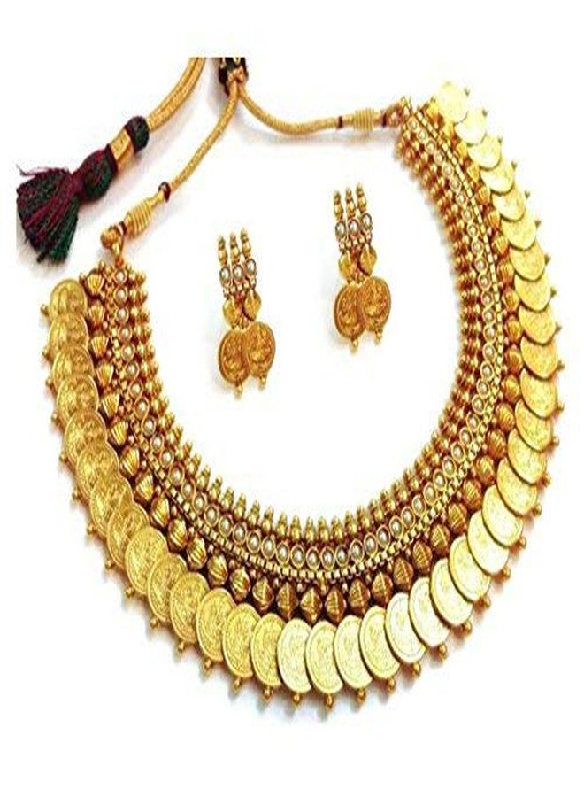 YouBella Red Traditional Temple coin Necklace Set/Jewellery Set with Earrings for Women (Style 2) - Image 1