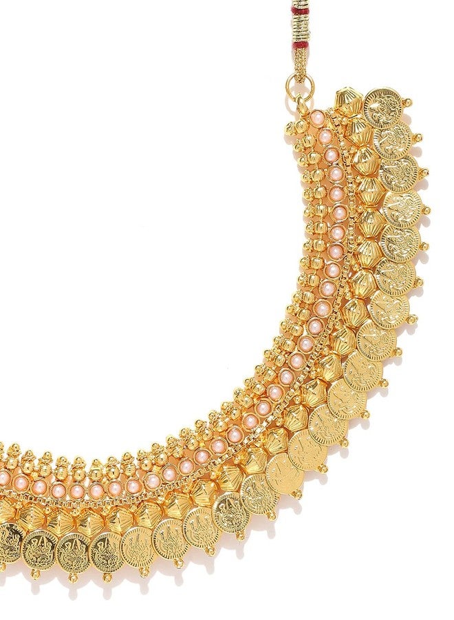 YouBella Red Traditional Temple coin Necklace Set/Jewellery Set with Earrings for Women (Style 2) - Image 5