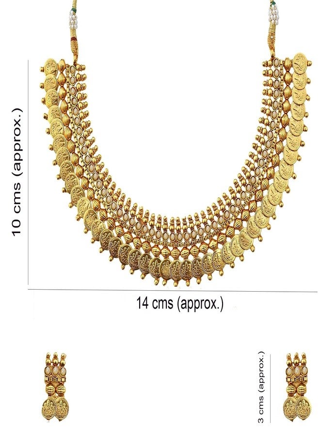 YouBella Red Traditional Temple coin Necklace Set/Jewellery Set with Earrings for Women (Style 2) - Image 3