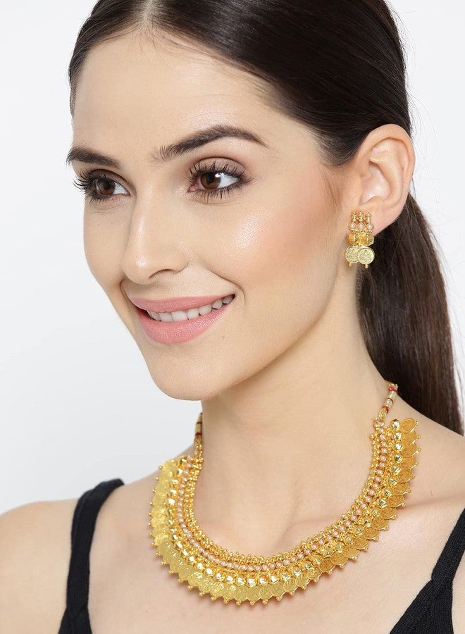 YouBella Red Traditional Temple coin Necklace Set/Jewellery Set with Earrings for Women (Style 2) - Image 4