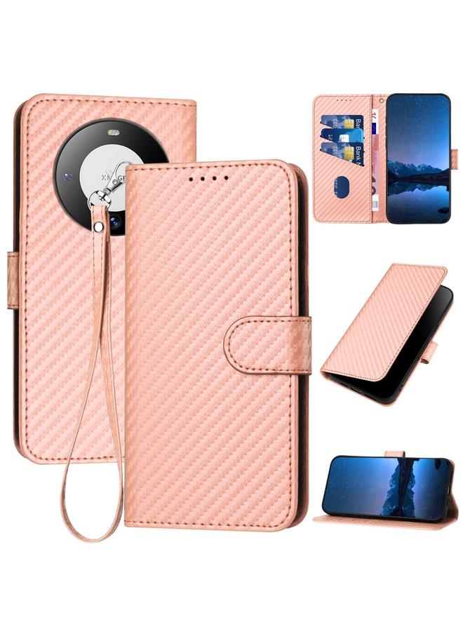 Zaboon Case For Huawei Mate 60 YX0070 Carbon Fiber Buckle Leather Phone Case with Lanyard - Image 1