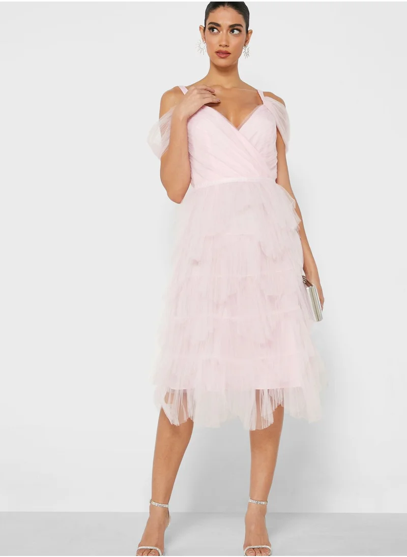 True Decadence Pleated Petal Skirt Midi Dress