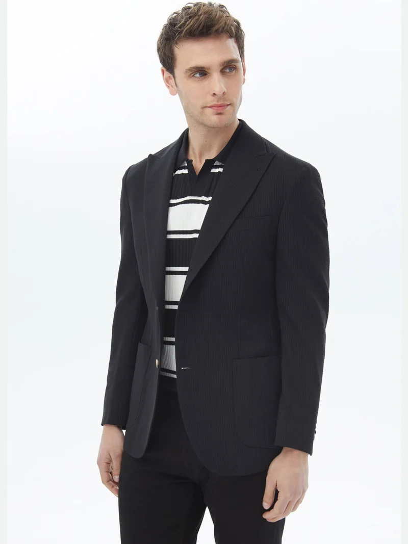 كيب Black Striped Modern Fit Cotton Blend Jacket