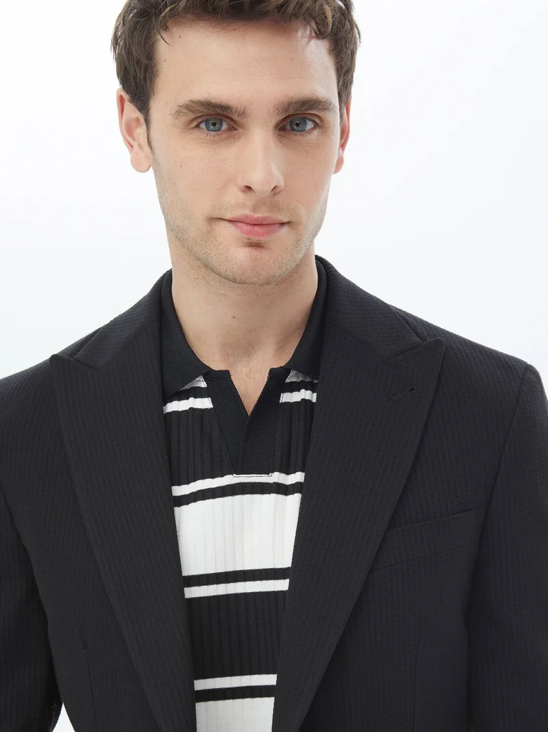 كيب Black Striped Modern Fit Cotton Blend Jacket