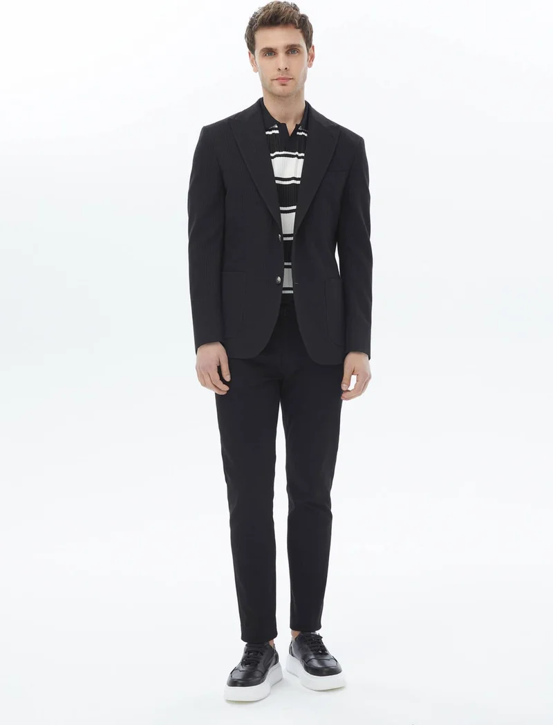 كيب Black Striped Modern Fit Cotton Blend Jacket