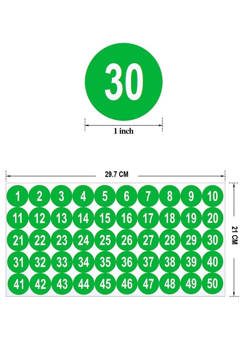 Generic - 10 sheets, with numbers from 1 to 50, A4 size, self-adhesive from the inside and outside, in green color - Image 1