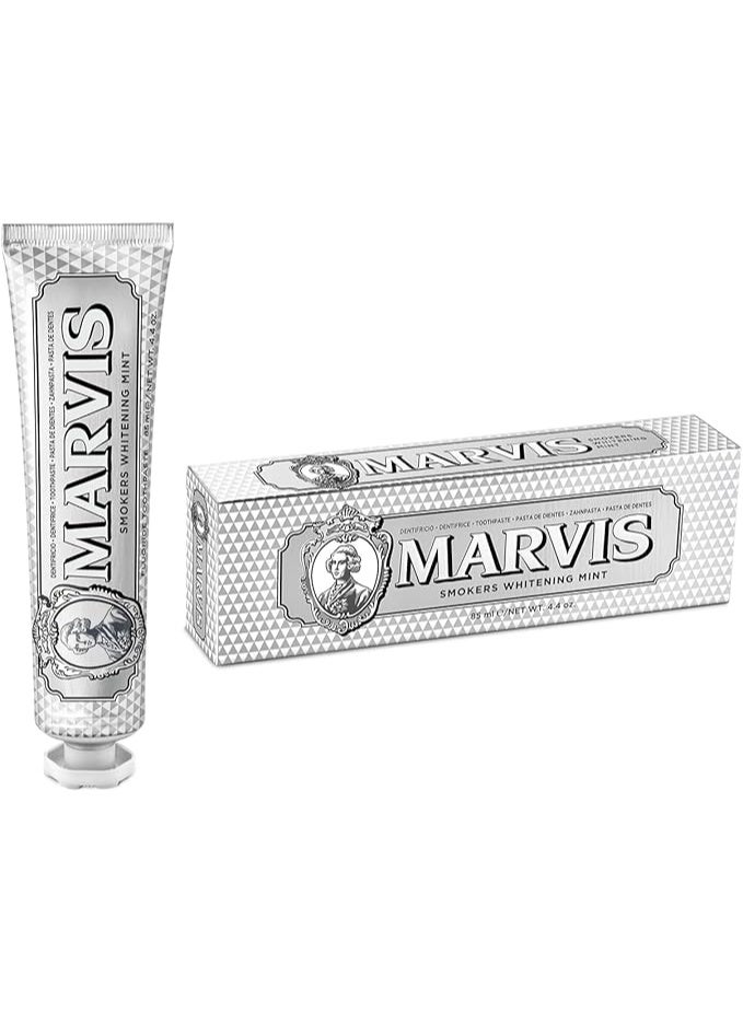Marvis Smokers Whitening Toothpaste, Mint, 85ml, Promotes the Natural Whitening of the Teeth, Plaque Removal Toothpaste, Long-Lasting Freshness