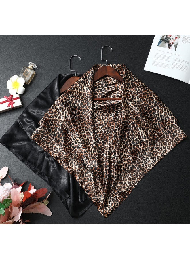 SATINIOR 35 Inch Silk Head Scarf 2 Pcs Large Square Neck Scarf Sleeping Hair Wrapping Satin Scarf for Women (Black, Leopard Print) - Image 3
