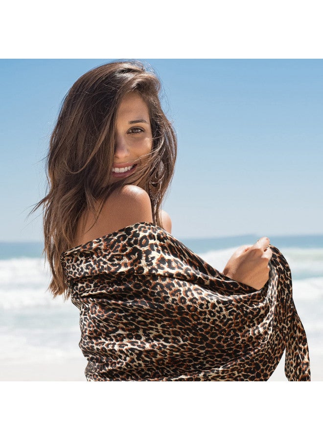 SATINIOR 35 Inch Silk Head Scarf 2 Pcs Large Square Neck Scarf Sleeping Hair Wrapping Satin Scarf for Women (Black, Leopard Print) - Image 4