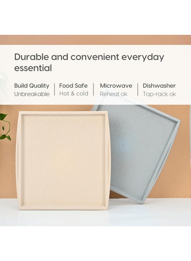 Eha Earth Friendly Square Trays for Serving Set of 2 | 11 Inch | Serving Tray Made with Coffee Husk & Rice Husk | Tray Set for Serving Tea/Coffee/Snacks | Sand-Azure - Image 3