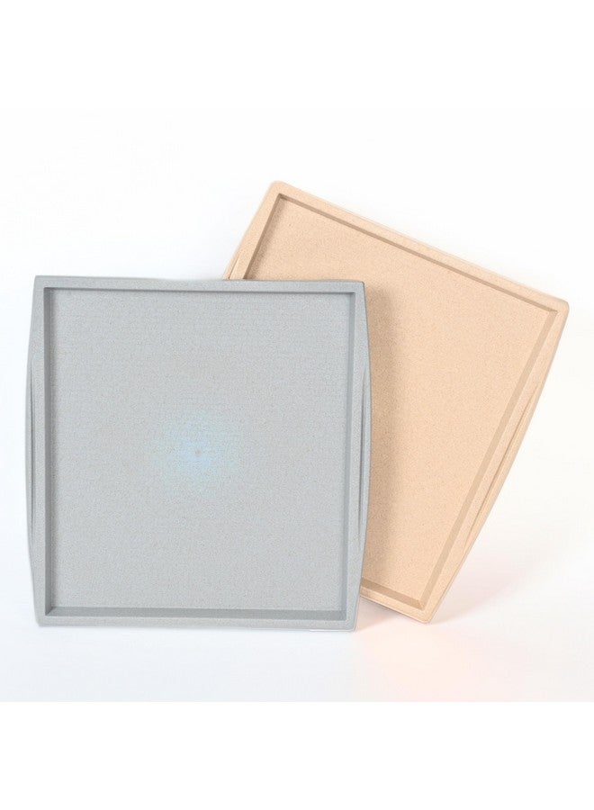 Eha Earth Friendly Square Trays for Serving Set of 2 | 11 Inch | Serving Tray Made with Coffee Husk & Rice Husk | Tray Set for Serving Tea/Coffee/Snacks | Sand-Azure - Image 1