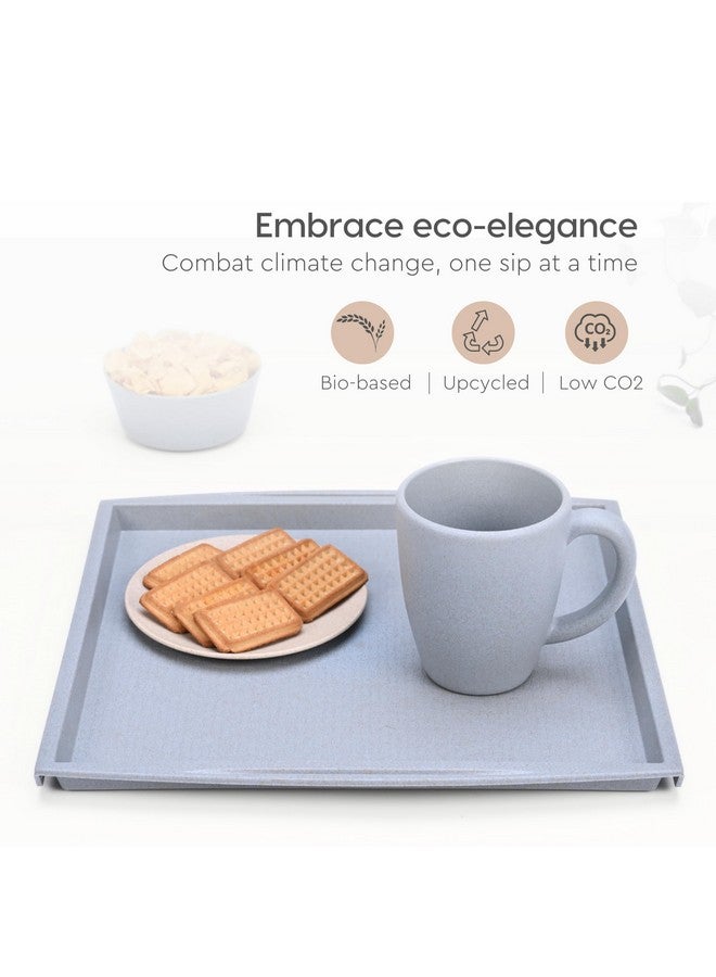 Eha Earth Friendly Square Trays for Serving Set of 2 | 11 Inch | Serving Tray Made with Coffee Husk & Rice Husk | Tray Set for Serving Tea/Coffee/Snacks | Sand-Azure - Image 5