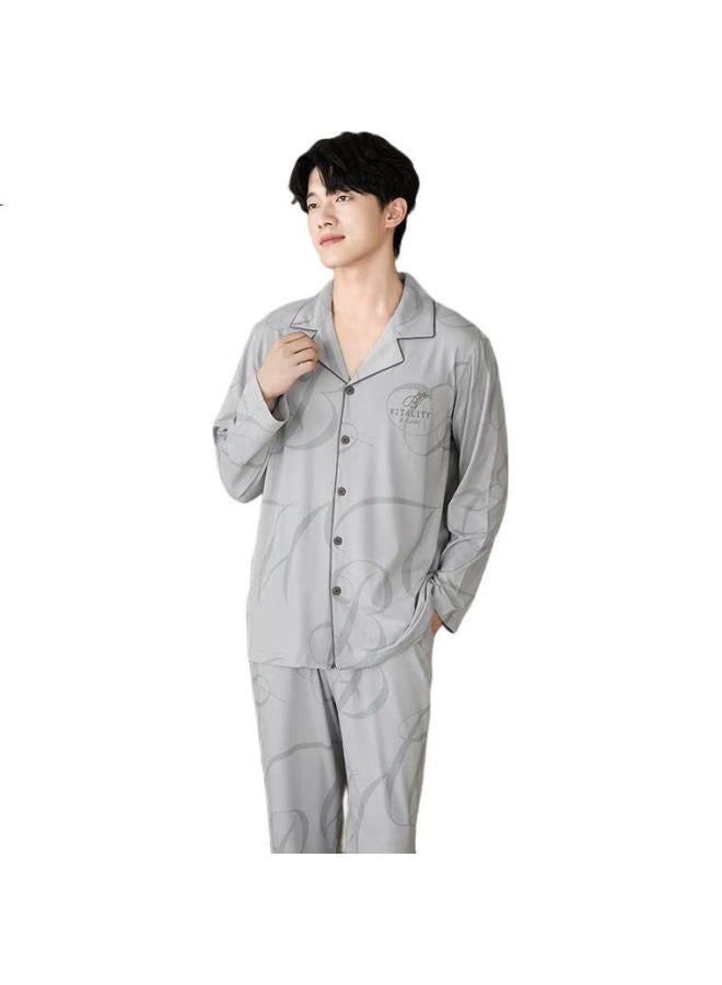 Fenton Men'S Pajamas, Spring And Autumn, Pure Cotton, Buttoned Collar, Cardigan, Long-Sleeve, Home Wear Set - Image 1