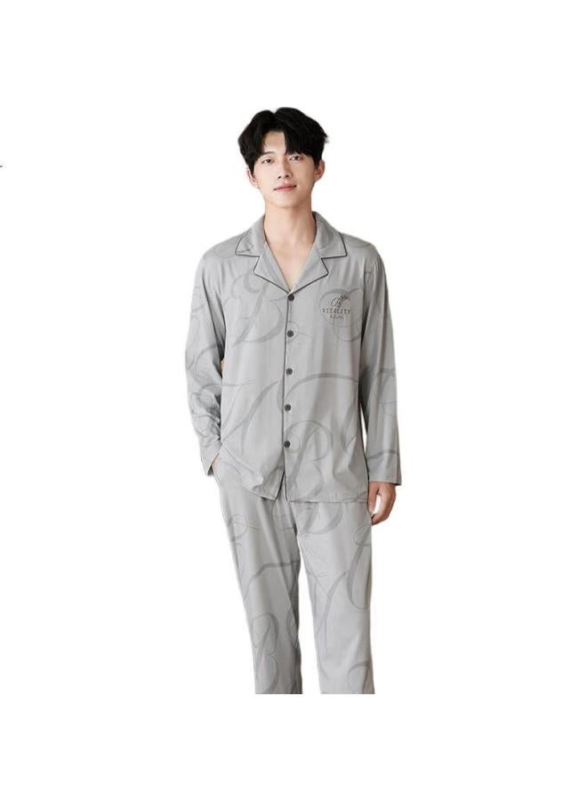 Fenton Men'S Pajamas, Spring And Autumn, Pure Cotton, Buttoned Collar, Cardigan, Long-Sleeve, Home Wear Set - Image 2