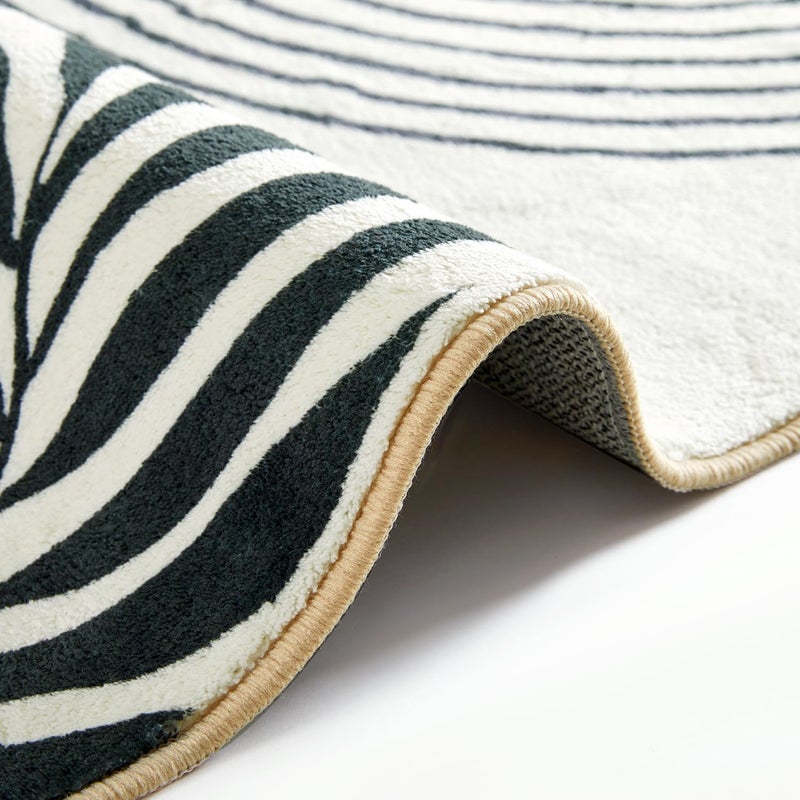 RoomTalks Mid Century Modern Living Room Rug Washable 5x7 Rug, Black Boho Cute Aesthetic Area Rugs Carpet for Bedroom Dining Room Office, Vintage Abstract Leaves Thin Indoor Entryway Carpet - Image 5