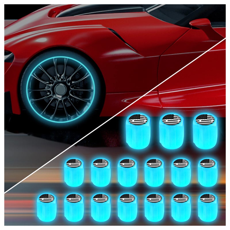 16PCS Fluorescent Tire Valve Stem CapsLuminous Auto Wheel Air Valve CapUniversal Decoration Accessories for CarSUVBicycleTrucksMotorcyclesCool Car Gifts FlagBlue16pcs