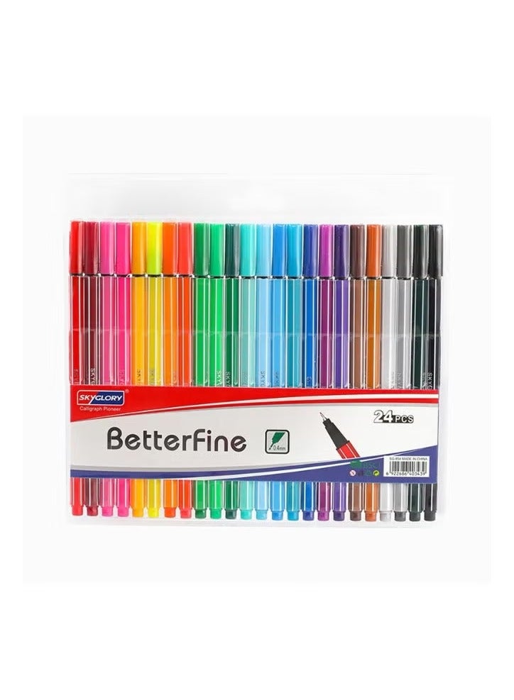 Sky Glory Skyglory Betterfine Fineliner Pens Set - 0.4mm Fine Tip, 24 Assorted Vibrant Colors - Image 1