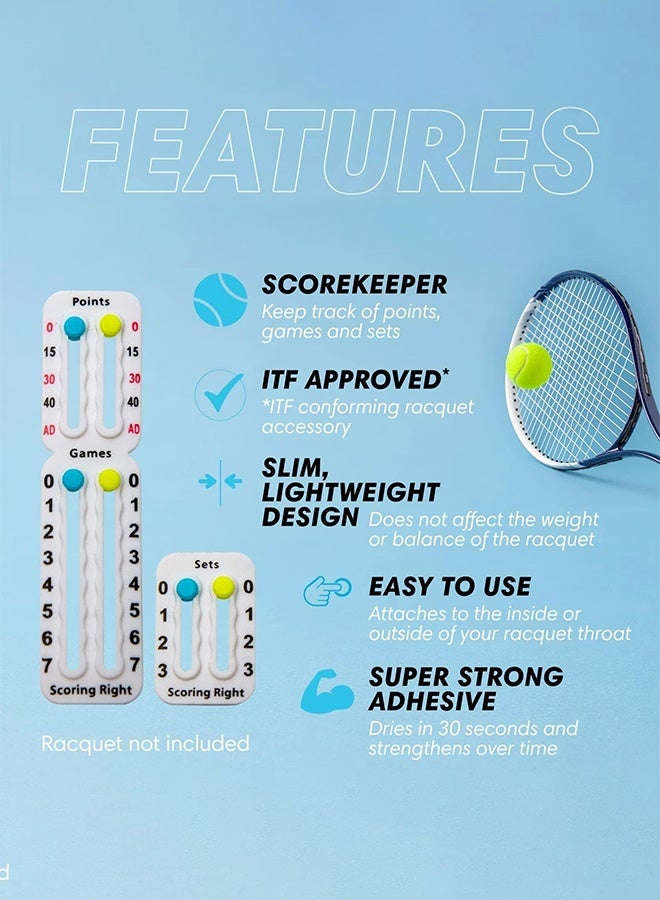 كراون مضرب تنس محمول ولوحة تسجيل نقاط بادل، لوحة تسجيل صغيرة سهلة التركيب لتسجيل النقاط والألعاب والمجموعات، متوافقة مع ITF، لوحة تسجيل نقاط صغيرة خفيفة الوزن، 1.9 جرام - Image 2