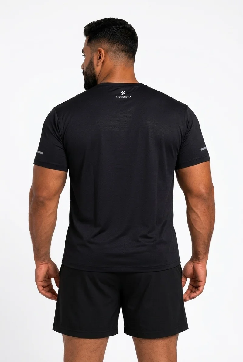 Moveletix Black Men's Plus Size Training Short Sleeve T-Shirt Black for Men | Best Price UAE
