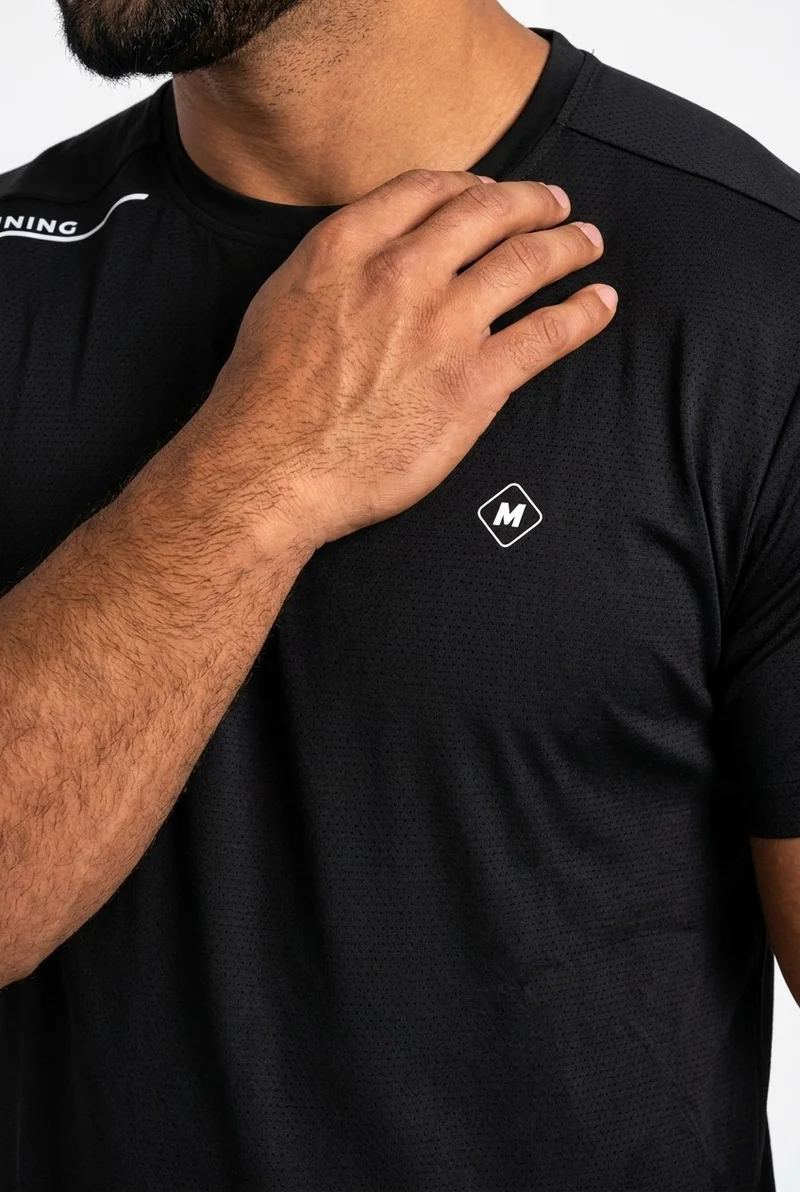 Moveletix Black Men's Plus Size Training Short Sleeve T-Shirt Black for Men | Best Price UAE