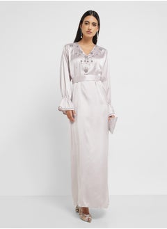 hayas closet Ruched Sleeve Embellished Dress  - Image 1