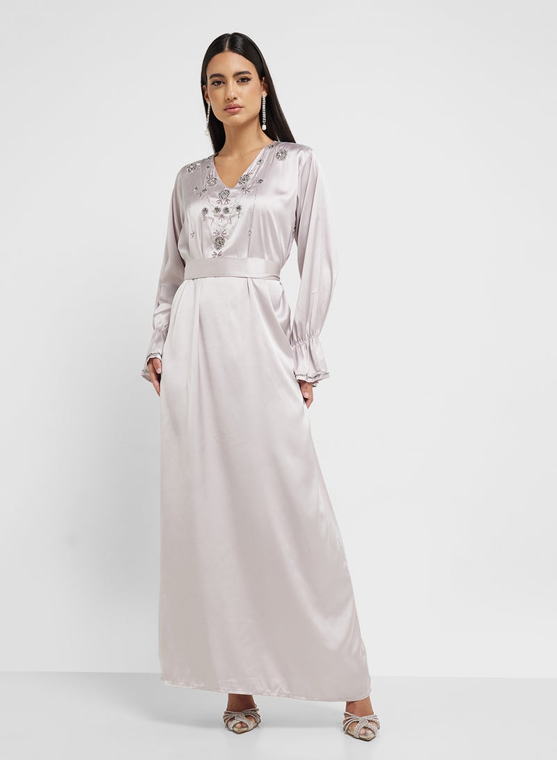 hayas closet Ruched Sleeve Embellished Dress - Image 4