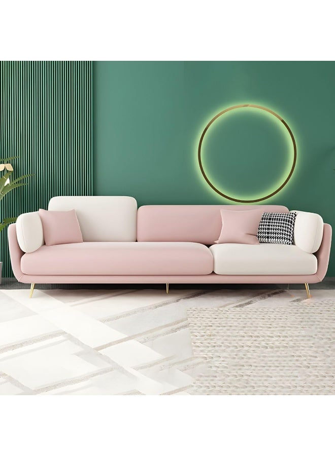 Ripple FURNITURE UAE Homes Contemporary Velvet Square Arm Sofa with Two Pillows, Standard Living Room Couch (Pink/White)  - Image 1