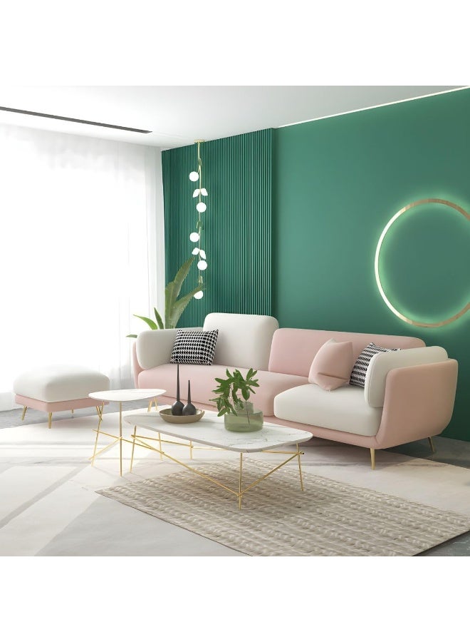 Ripple FURNITURE UAE Homes Contemporary Velvet Square Arm Sofa with Two Pillows, Standard Living Room Couch (Pink/White)  - Image 3