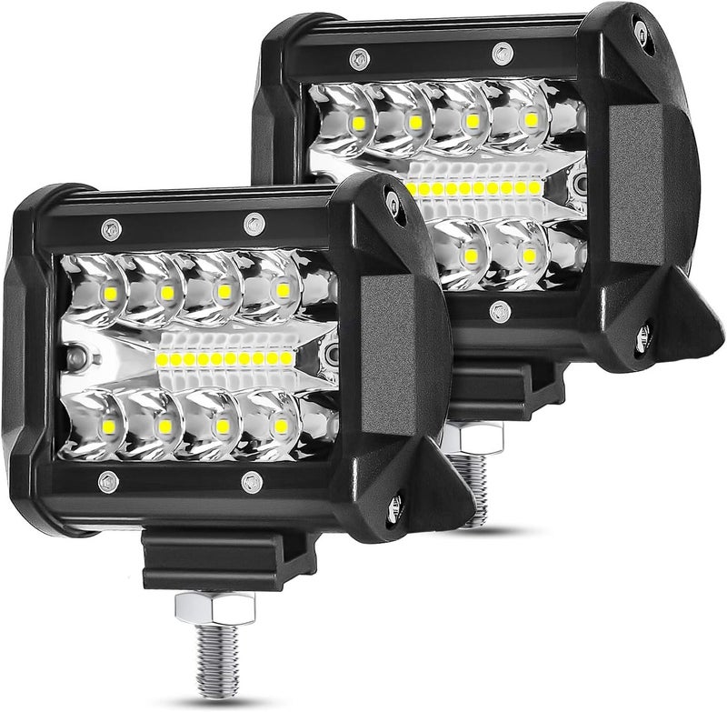 Aaiwa مصابيح LED صغيرة، 4 بوصة 120 واط شريط LED 12000 لومن مزيج بقعة وفيضان للطرق الوعرة، مصباح عمل ثلاثي الصفوف LED، مصباح ضباب قيادة لشاحنة بيك أب ATV UTV SUV قارب، قطعتان - Image 1